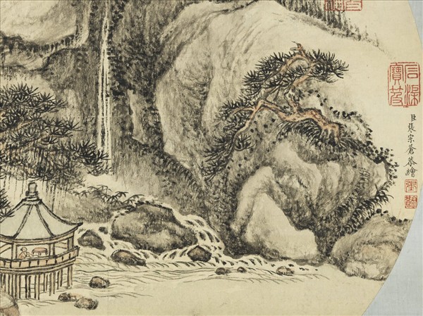 清張宗蒼水亭對瀑　軸