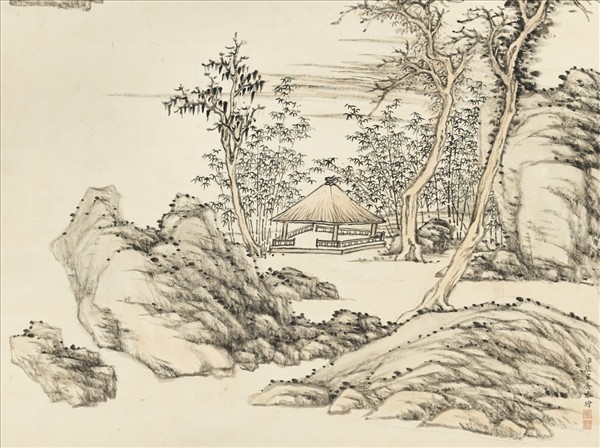 清張宗蒼竹亭觀瀑圖　軸