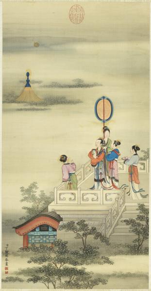 清丁觀鵬畫人物　軸