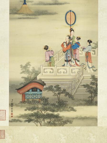 清丁觀鵬畫人物　軸