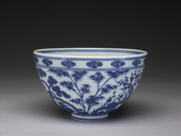 青花歲寒三友圖碗