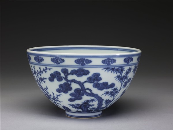 青花歲寒三友圖碗