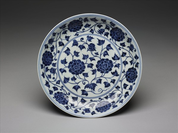 青花轉枝芙蓉紋撇口盤
