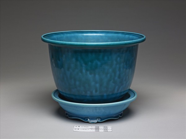 孔雀綠釉盆托