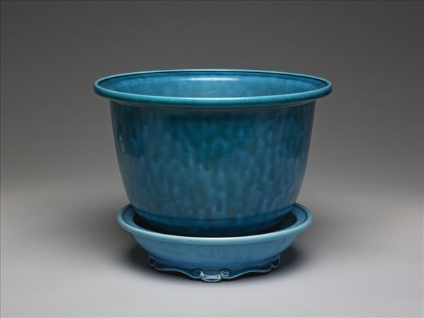 孔雀綠釉盆托