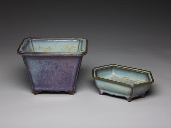 鈞窯 天藍葡萄紫釉長方花盆