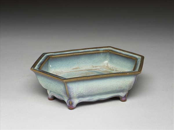 鈞窯 天青葡萄紫六方盆托