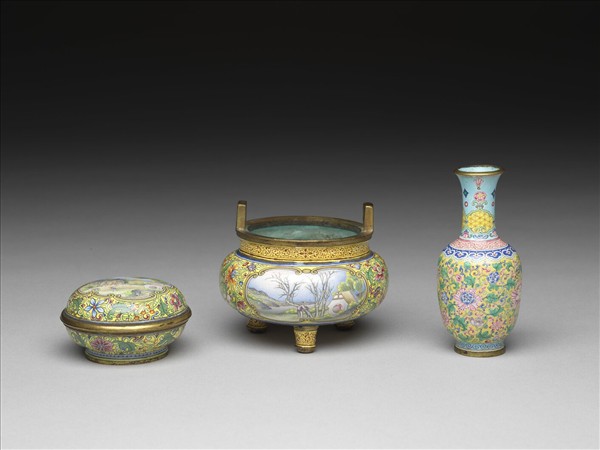 銅胎畫琺瑯山水人物圖爐