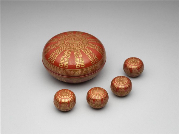 紅地描金喜字蓋盒