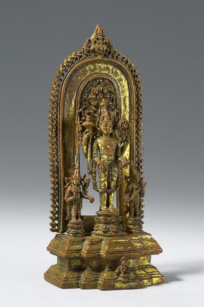 印度東北地區 12世紀 青銅鎏金 毗濕奴神、吉祥天女、妙音天女三尊立像