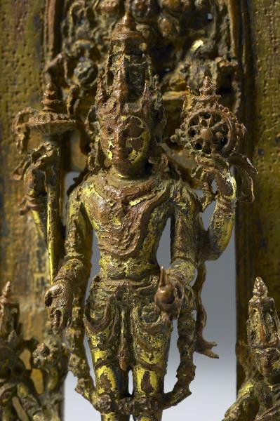 印度東北地區 12世紀 青銅鎏金 毗濕奴神、吉祥天女、妙音天女三尊立像