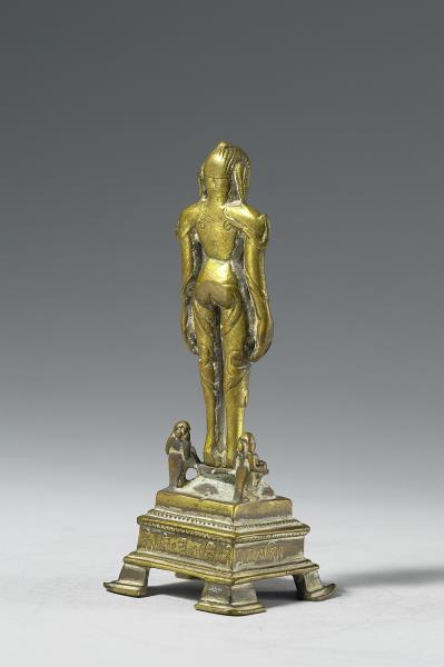 印度東南地區 14世紀 青銅鎏金 耆那教聖者婆呼婆里苦修立禪像