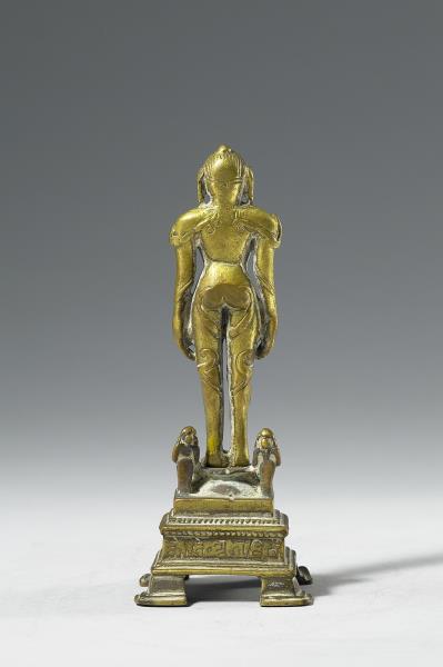 印度東南地區 14世紀 青銅鎏金 耆那教聖者婆呼婆里苦修立禪像