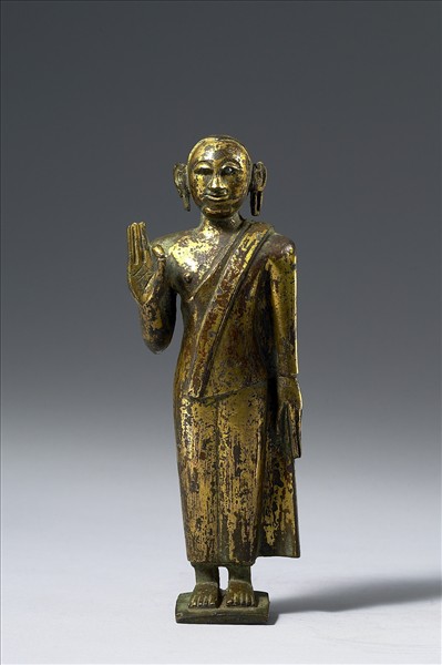 斯里蘭卡 18世紀 青銅鎏金嵌半寶石 佛立像