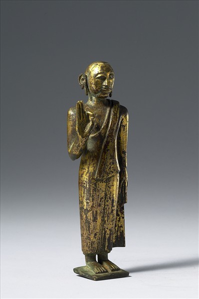 斯里蘭卡 18世紀 青銅鎏金嵌半寶石 佛立像