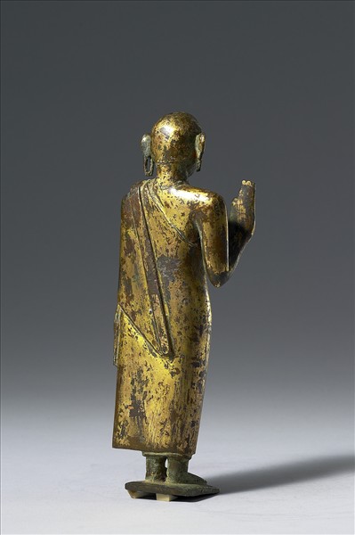 斯里蘭卡 18世紀 青銅鎏金嵌半寶石 佛立像