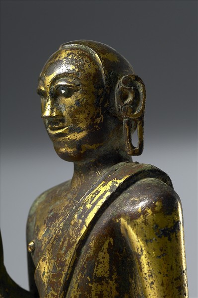 斯里蘭卡 18世紀 青銅鎏金嵌半寶石 佛立像