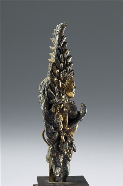 泰國 14世紀 青銅鎏金 抬轎杆頭飾具金翅鳥人