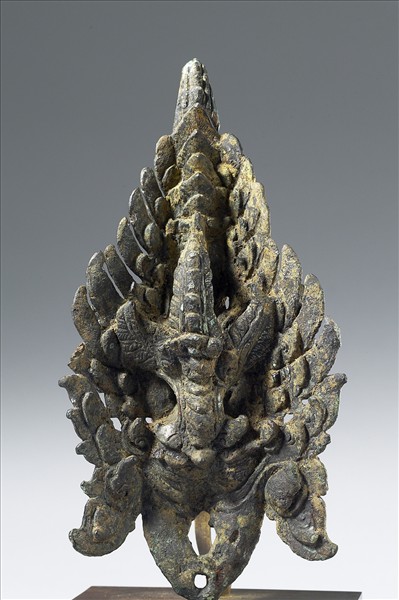 泰國 14世紀 青銅鎏金 抬轎杆頭飾具金翅鳥人