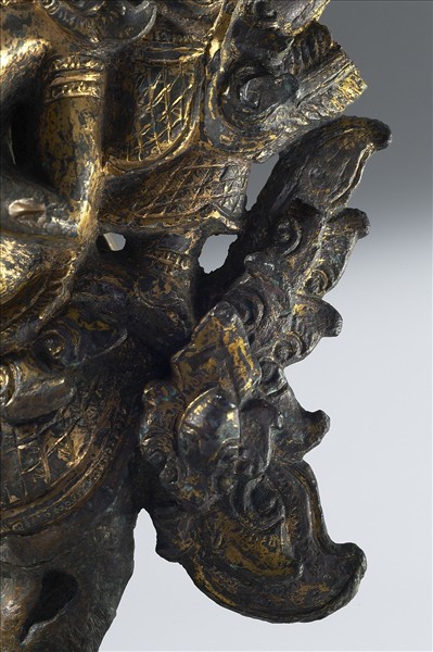 泰國 14世紀 青銅鎏金 抬轎杆頭飾具金翅鳥人