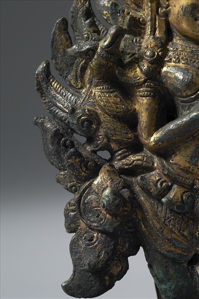 泰國 14世紀 青銅鎏金 抬轎杆頭飾具金翅鳥人