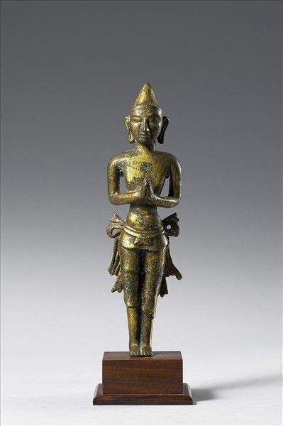 泰國 17世紀 青銅鎏金 供養人合掌立像