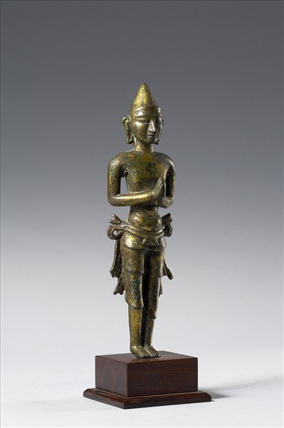 泰國 17世紀 青銅鎏金 供養人合掌立像