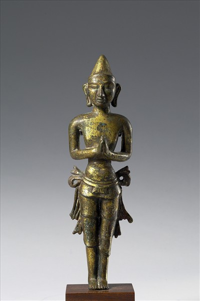 泰國 17世紀 青銅鎏金 供養人合掌立像