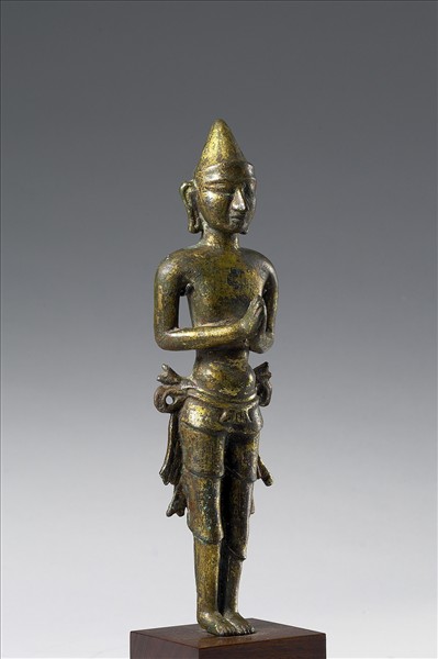 泰國 17世紀 青銅鎏金 供養人合掌立像