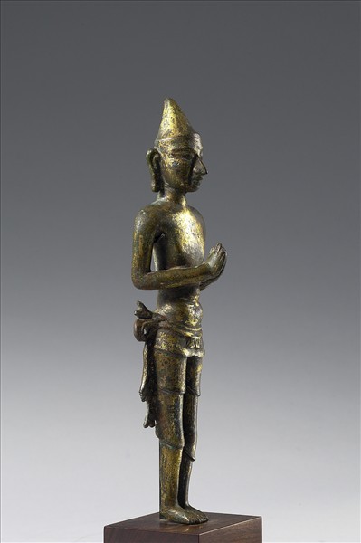 泰國 17世紀 青銅鎏金 供養人合掌立像