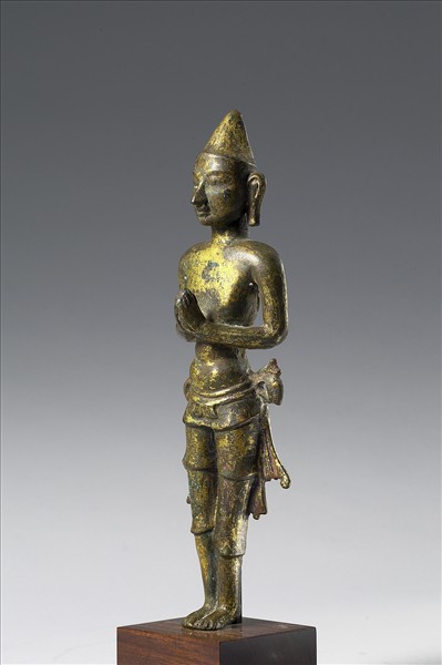 泰國 17世紀 青銅鎏金 供養人合掌立像