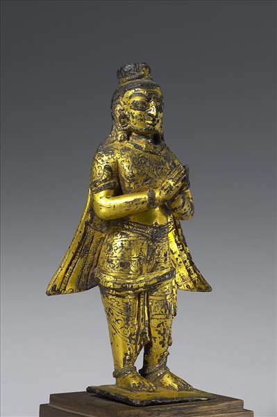 尼泊爾 14世紀 青銅鎏金 金翅鳥人合掌立像