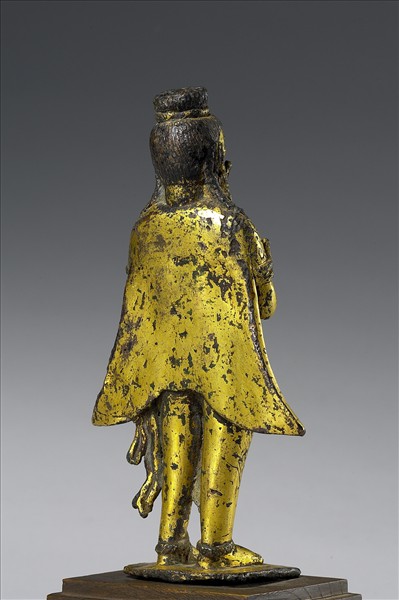 尼泊爾 14世紀 青銅鎏金 金翅鳥人合掌立像