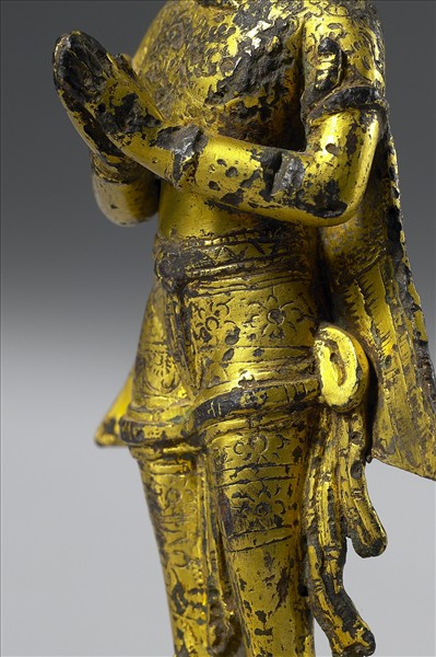 尼泊爾 14世紀 青銅鎏金 金翅鳥人合掌立像