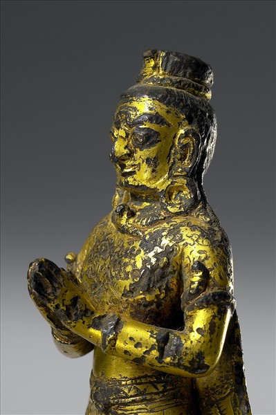 尼泊爾 14世紀 青銅鎏金 金翅鳥人合掌立像