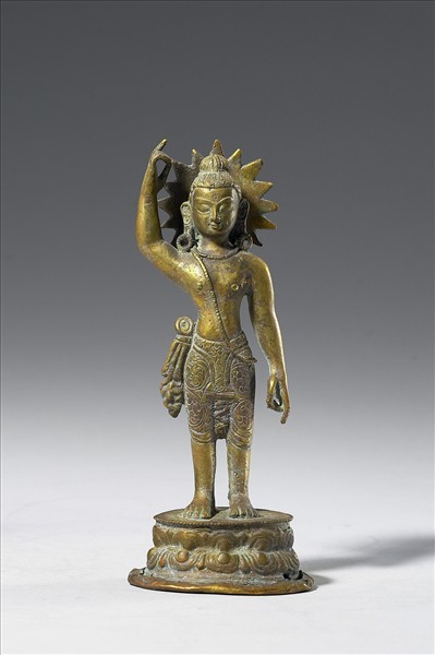 尼泊爾 14-15世紀 青銅 誕生佛立像