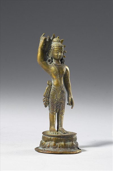 尼泊爾 14-15世紀 青銅 誕生佛立像