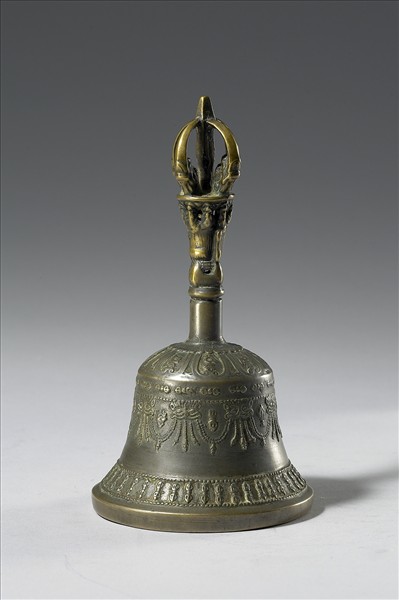 西藏 18世紀 青銅鎏金 五鈷金剛鈴