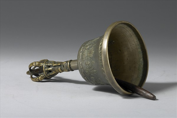 西藏 18世紀 青銅鎏金 五鈷金剛鈴