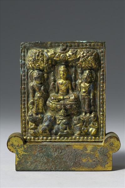 銅鎏金坐佛三尊像