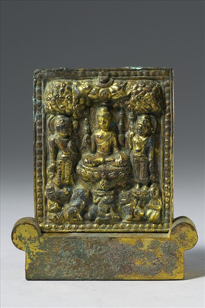 銅鎏金坐佛三尊像