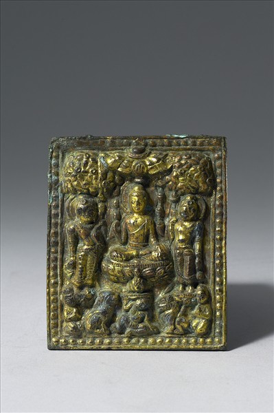 銅鎏金坐佛三尊像