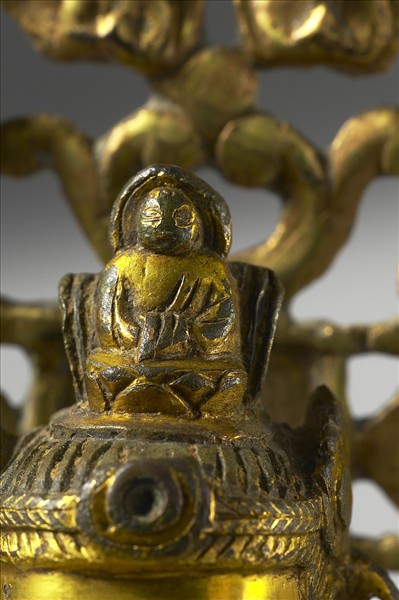 中國 唐 銅鎏金 坐佛三尊像