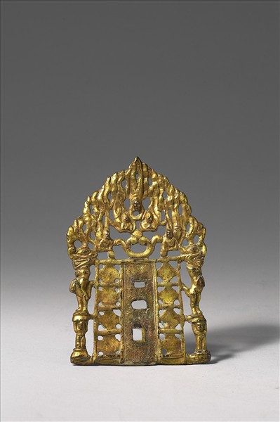 中國 唐 銅鎏金 坐佛三尊像