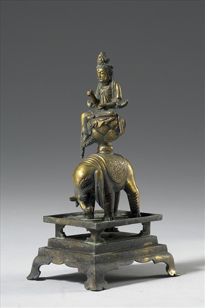 中國 明 銅鎏金 普賢騎象像