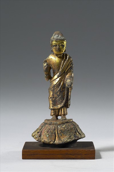 銅鎏金藥師佛立像