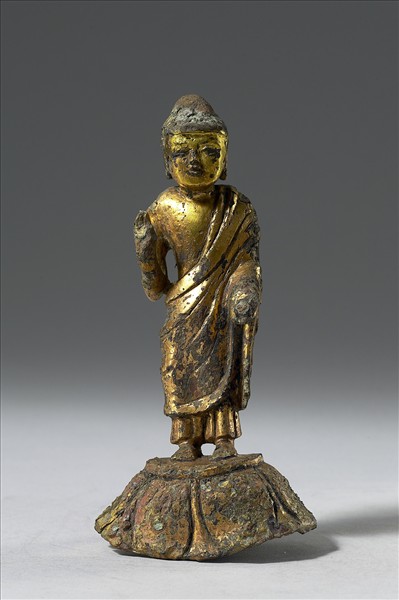 銅鎏金藥師佛立像