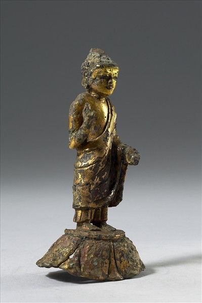 銅鎏金藥師佛立像