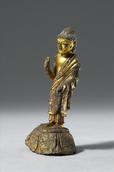 銅鎏金藥師佛立像