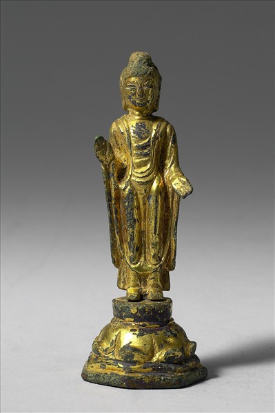 韓國 統一新羅時代 銅鎏金 佛立像